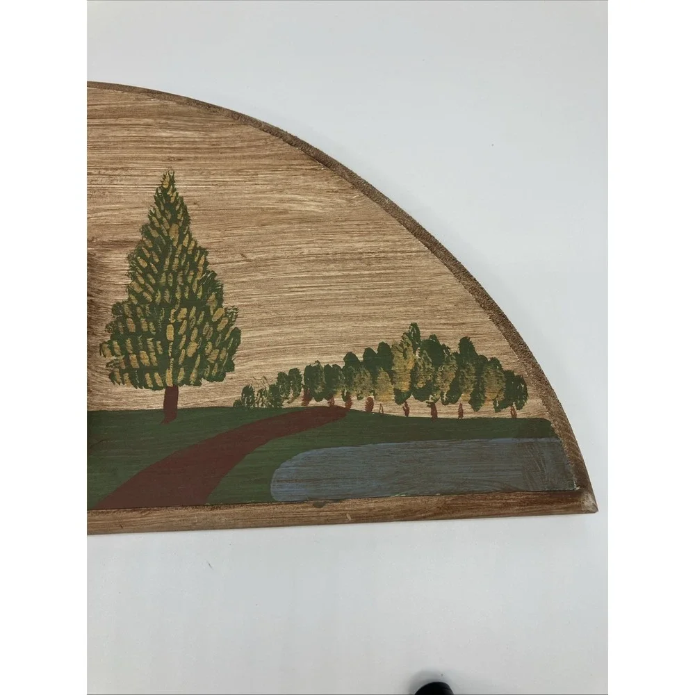 Hand Painted Half Moon Country Scene Wooden‎ Wall Hanging Primitive 3D Folk Art